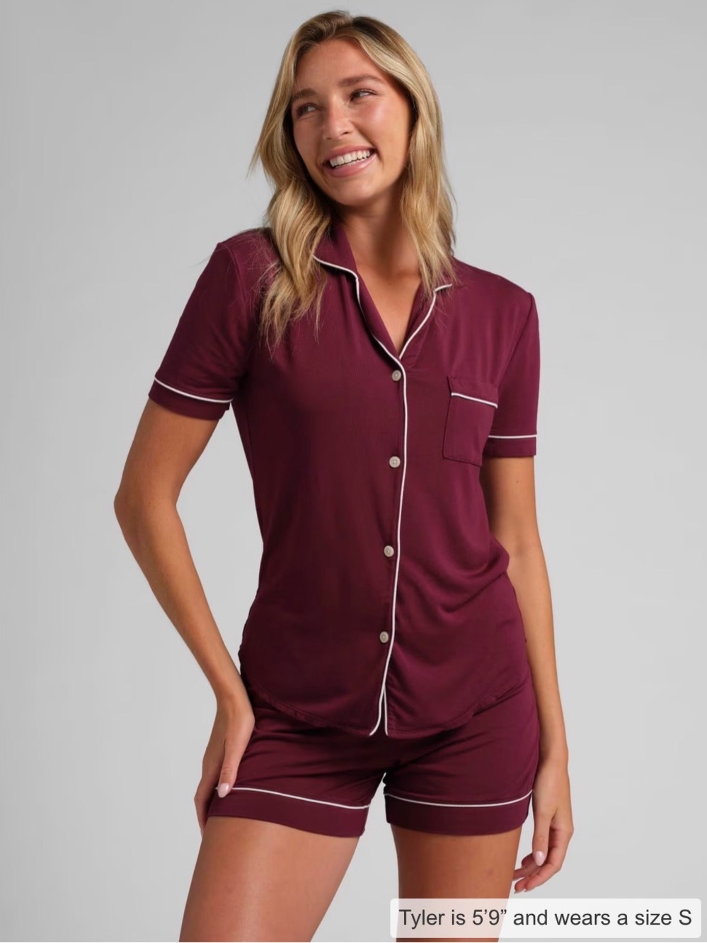 Comfrt Women's Luna Lounge Short Sleeve PJ Set with White Piping - Picture 5 of 5